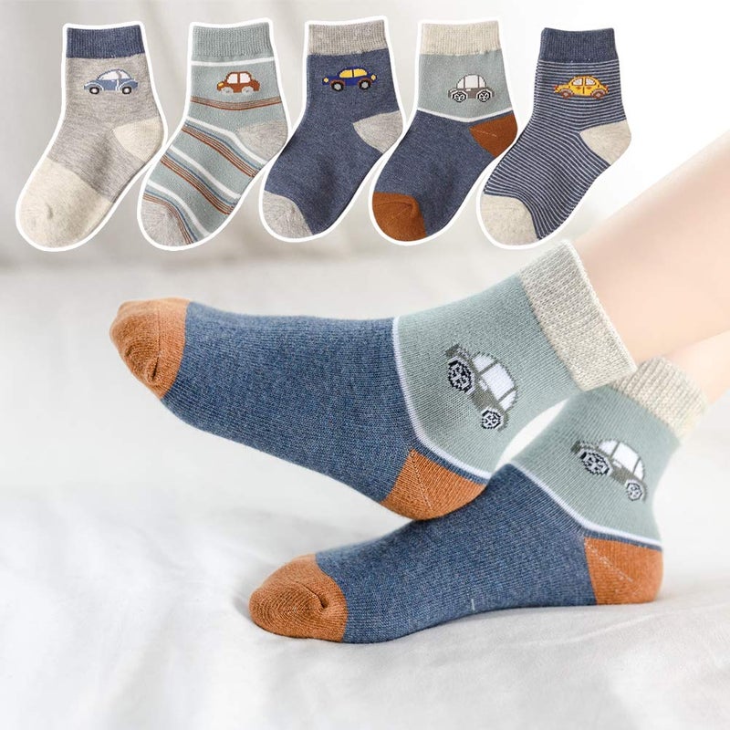 Zumou Toddler Kids Little Boys Fashion Cotton Crew Socks 10 Pack (L 5-7 Years, Automobile) - Image 2